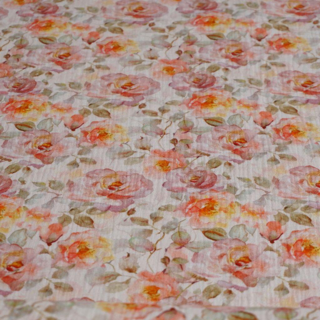 Musselin Double Gauze englische Rosen apricot gelb beige
